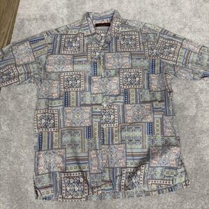 Tori Richard Shirt Mens Medium Blue Floral Patchwork Hawaiian Made USA Casual